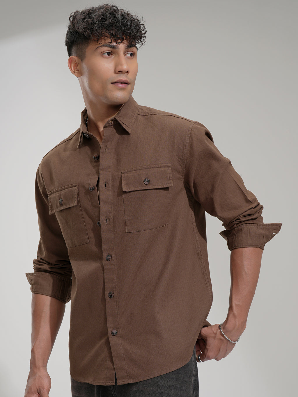 Highlander Men Brown Solid Relaxed Fit Casual Shirt - Brown - Image 4