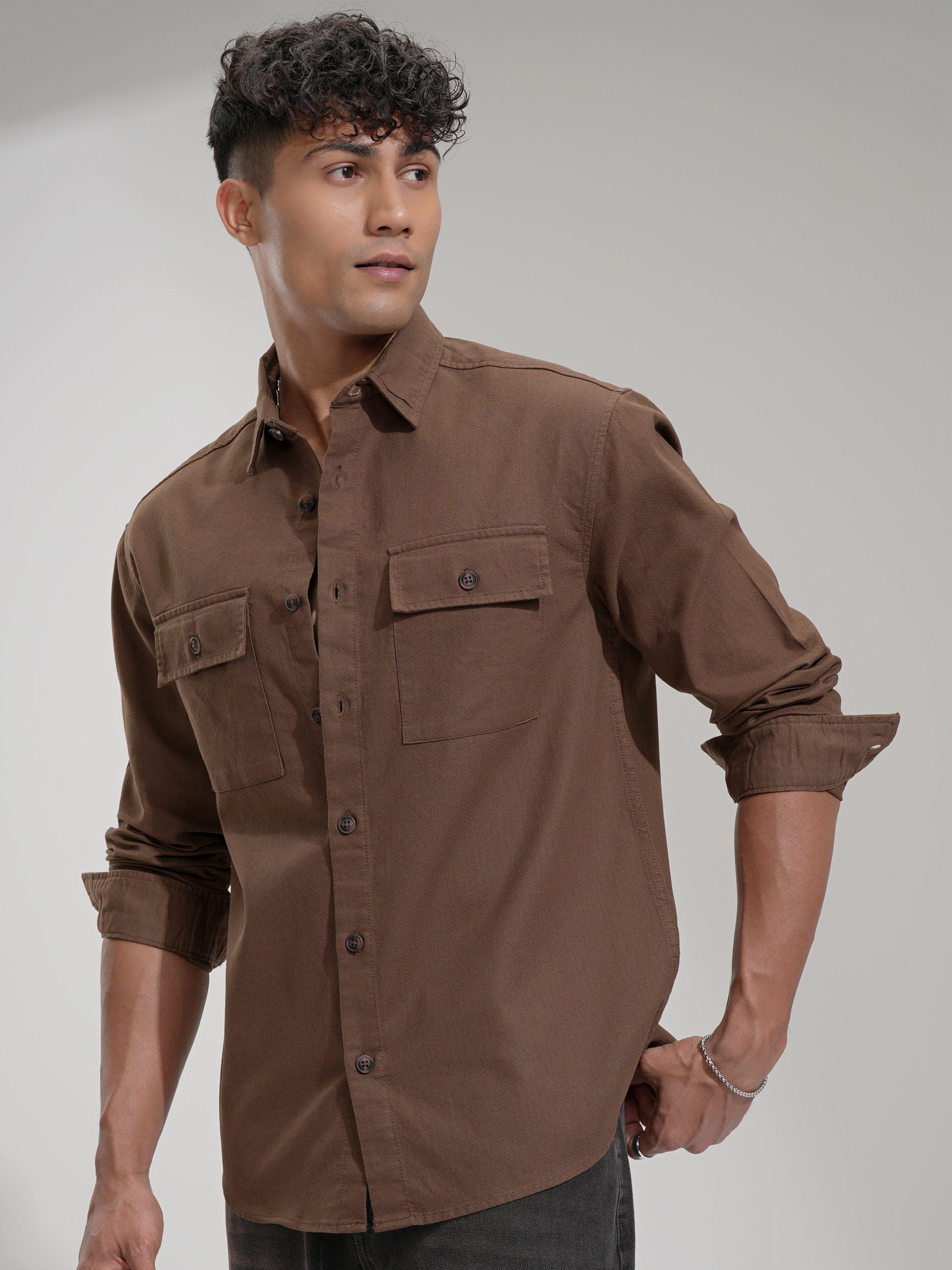 Highlander Men Brown Solid Relaxed Fit Casual Shirt - Brown - Image 4