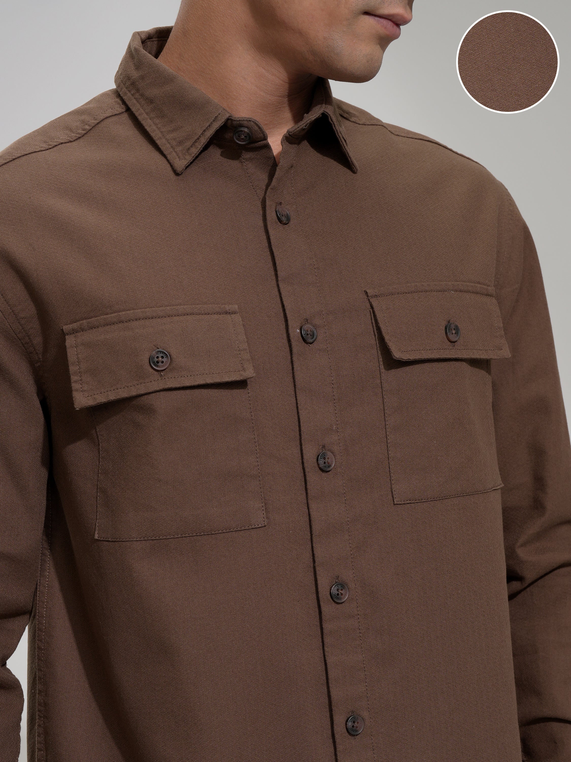 Highlander Men Brown Solid Relaxed Fit Casual Shirt - Brown - Image 5
