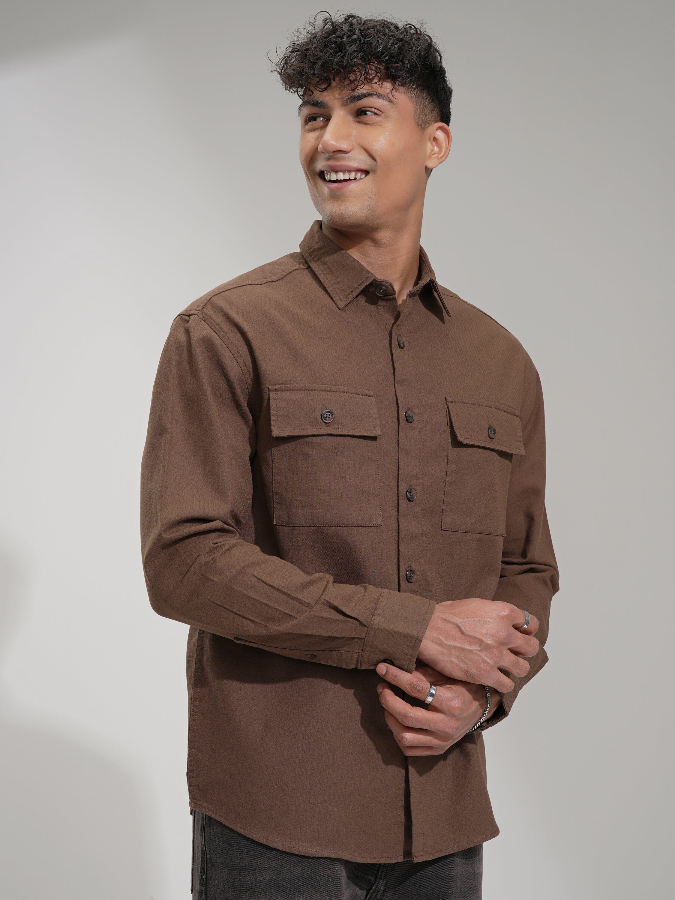 Highlander Men Brown Solid Relaxed Fit Casual Shirt - Brown - Image 6