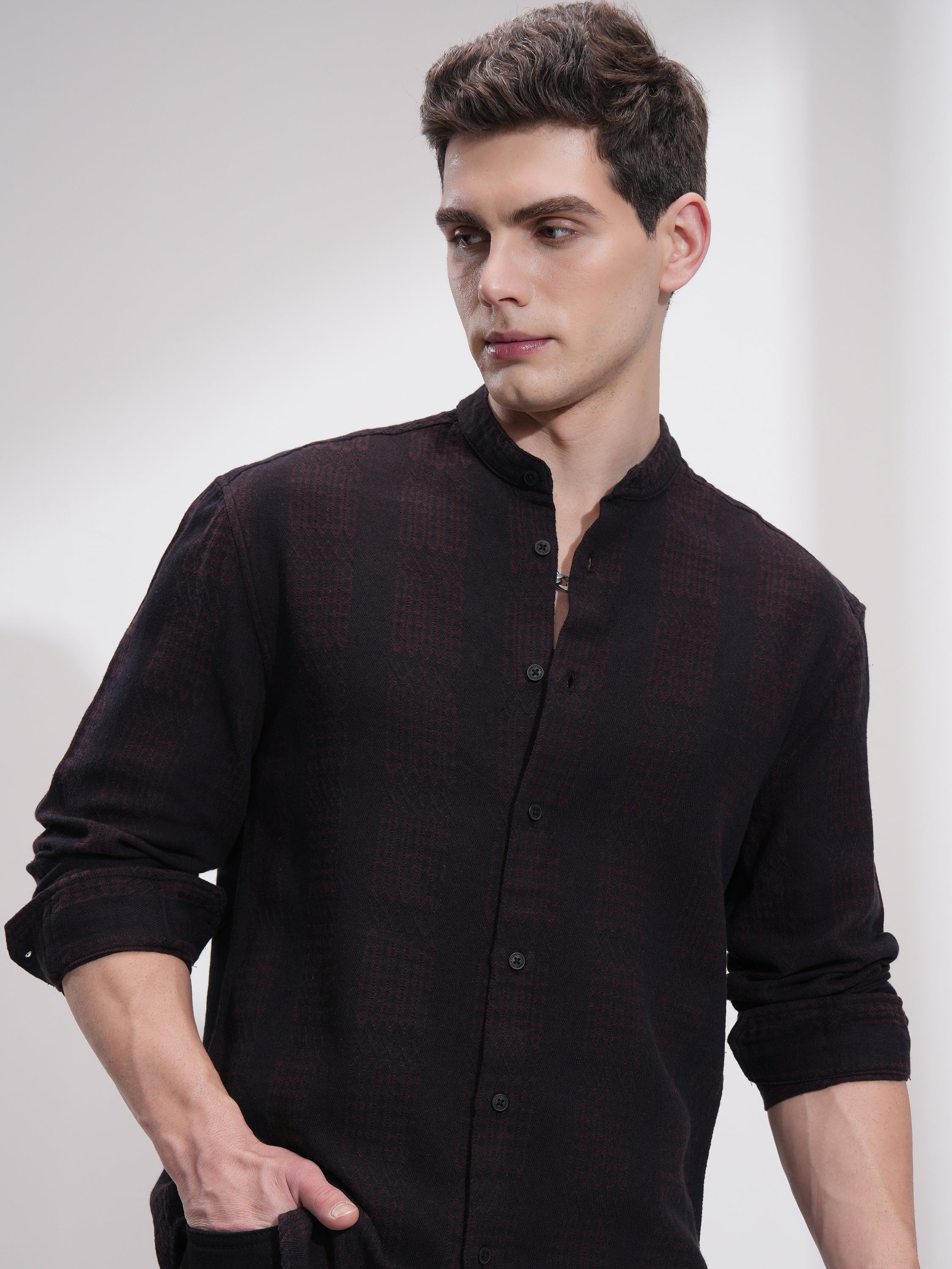 Highlander Men Maroon Striped Relaxed Fit Casual Shirt - Maroon - Image 1