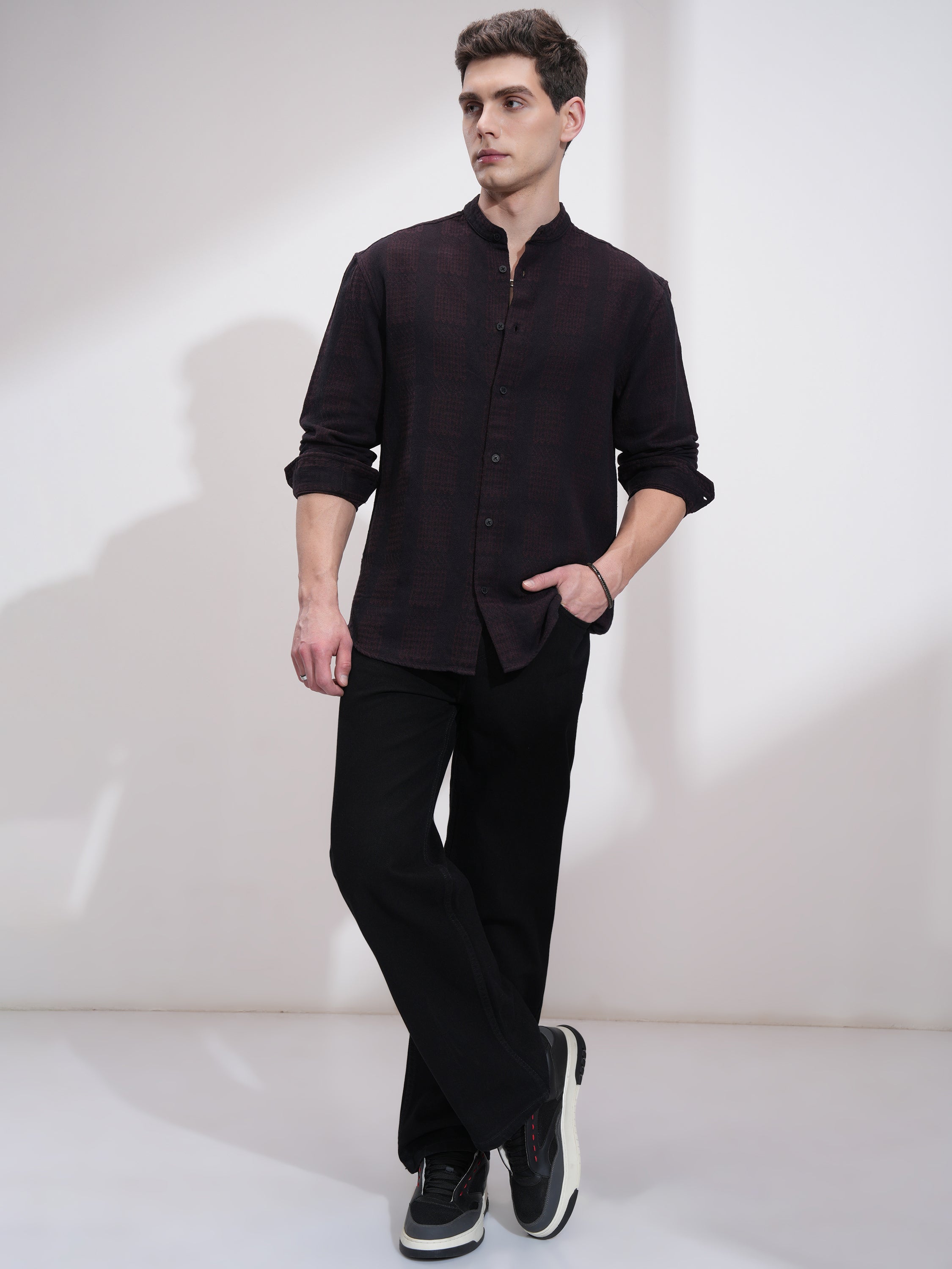 Highlander Men Maroon Striped Relaxed Fit Casual Shirt - Maroon - Image 2