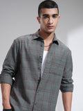 Highlander Men Grey Checked Relaxed Fit Casual Shirt - Grey - Image 1