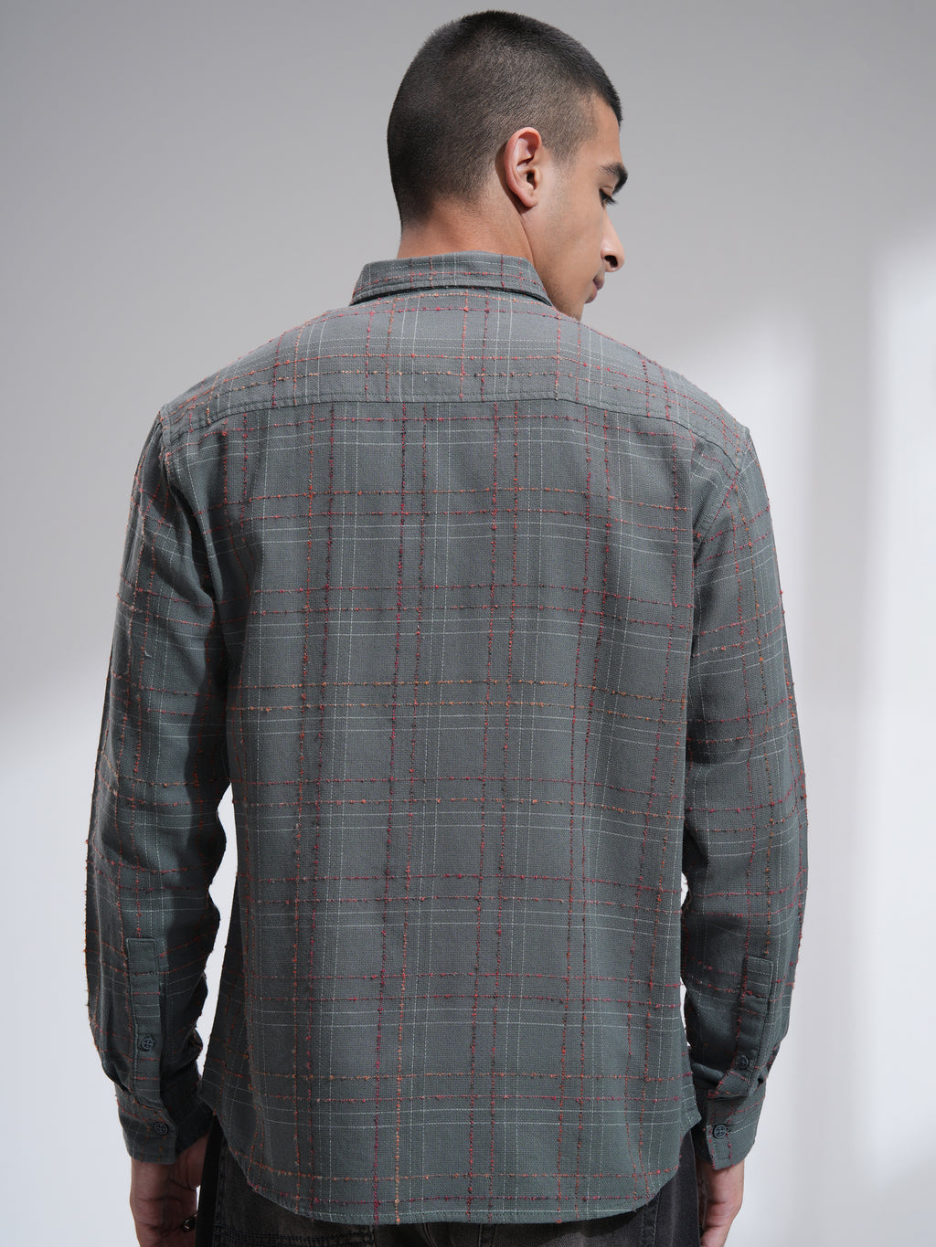 Highlander Men Grey Checked Relaxed Fit Casual Shirt - Grey - Image 3