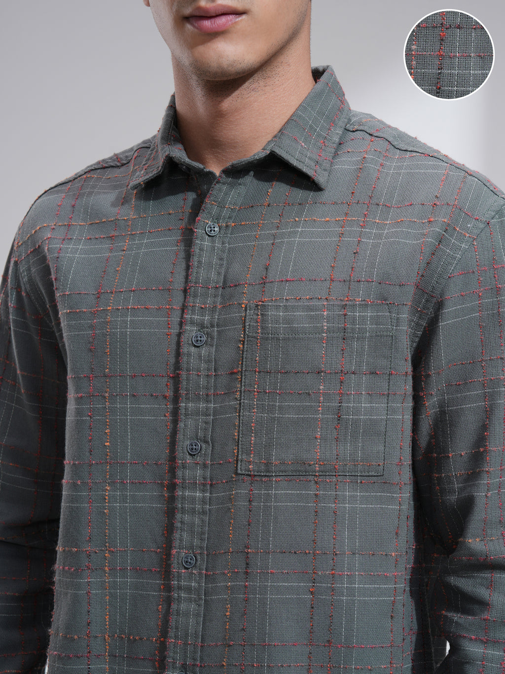 Highlander Men Grey Checked Relaxed Fit Casual Shirt - Grey - Image 5