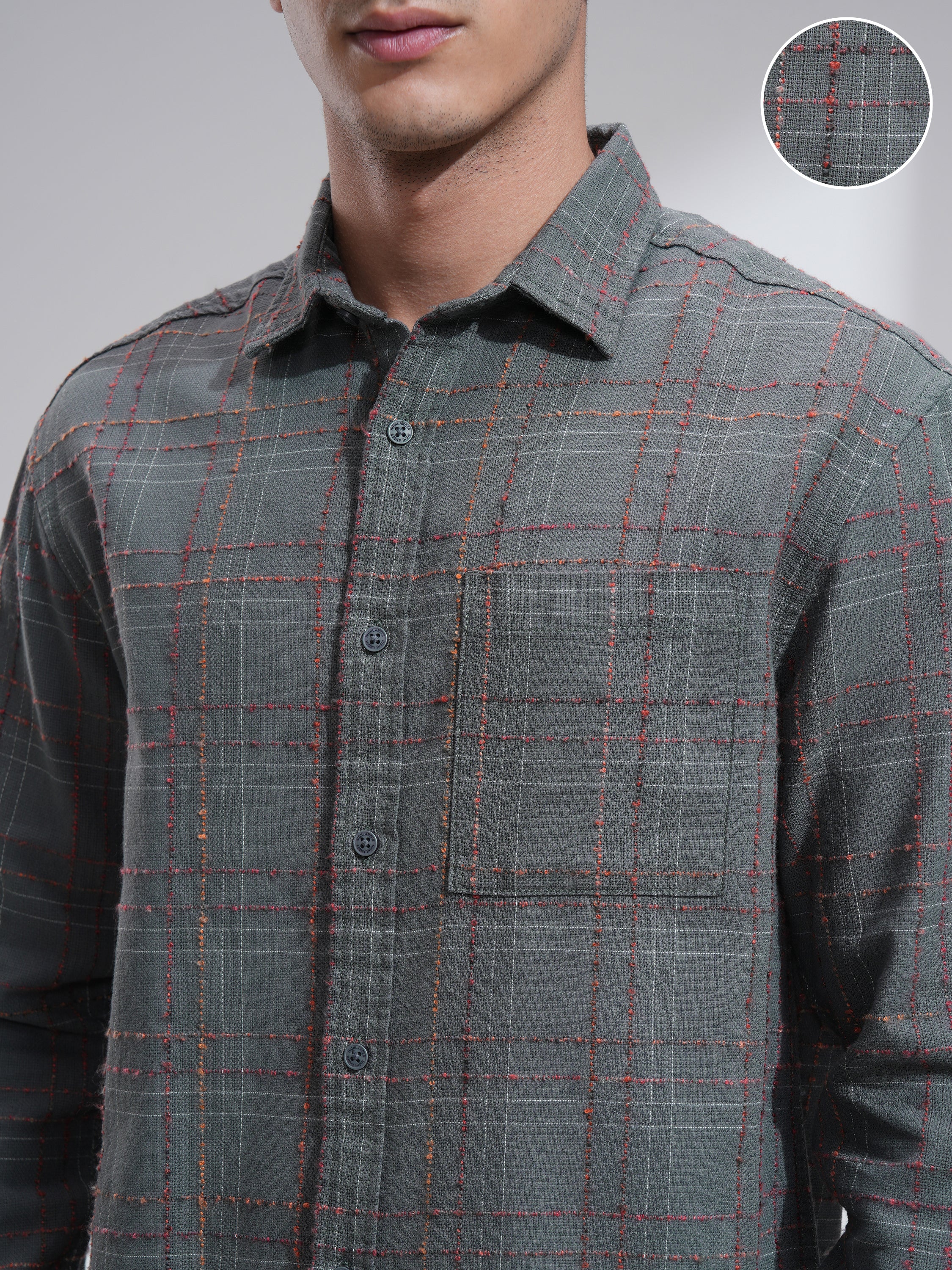 Highlander Men Grey Checked Relaxed Fit Casual Shirt - Grey - Image 5