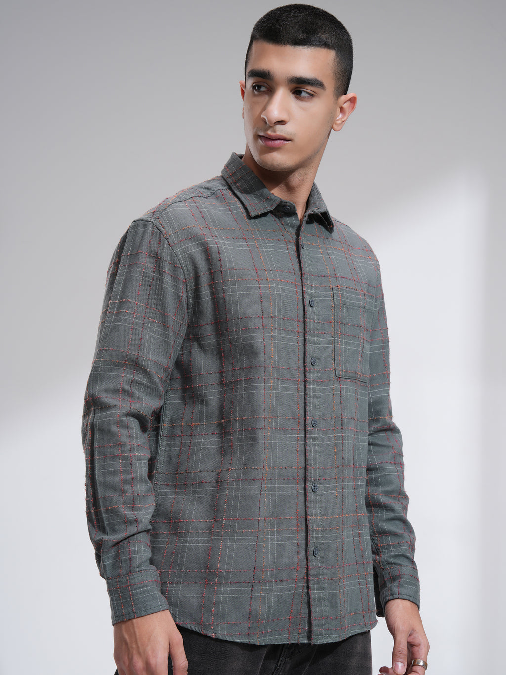 Highlander Men Grey Checked Relaxed Fit Casual Shirt - Grey - Image 6