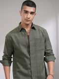 Highlander Men Olive Checked Relaxed Fit Casual Shirt - Olive - Image 1