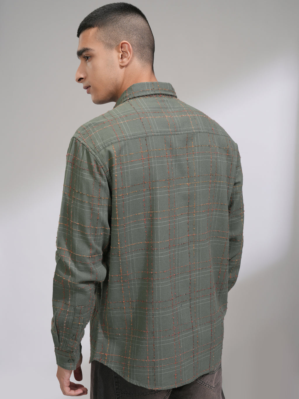 Highlander Men Olive Checked Relaxed Fit Casual Shirt - Olive - Image 3