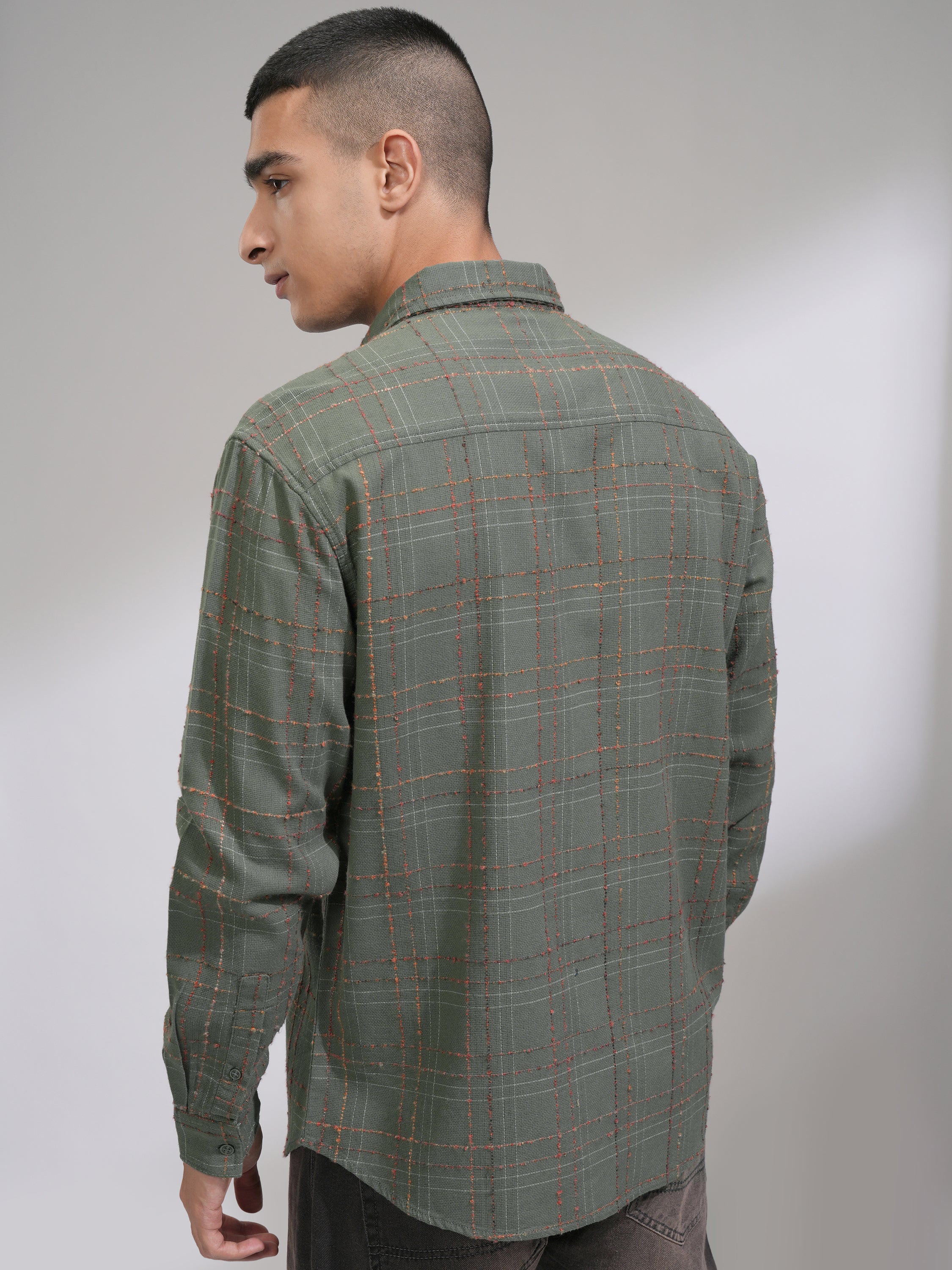 Highlander Men Olive Checked Relaxed Fit Casual Shirt - Olive - Image 3