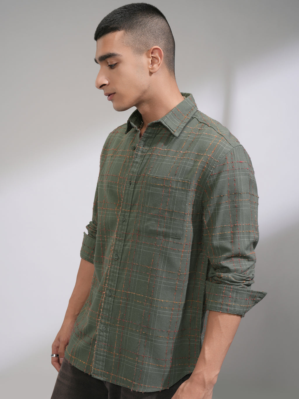 Highlander Men Olive Checked Relaxed Fit Casual Shirt - Olive - Image 4