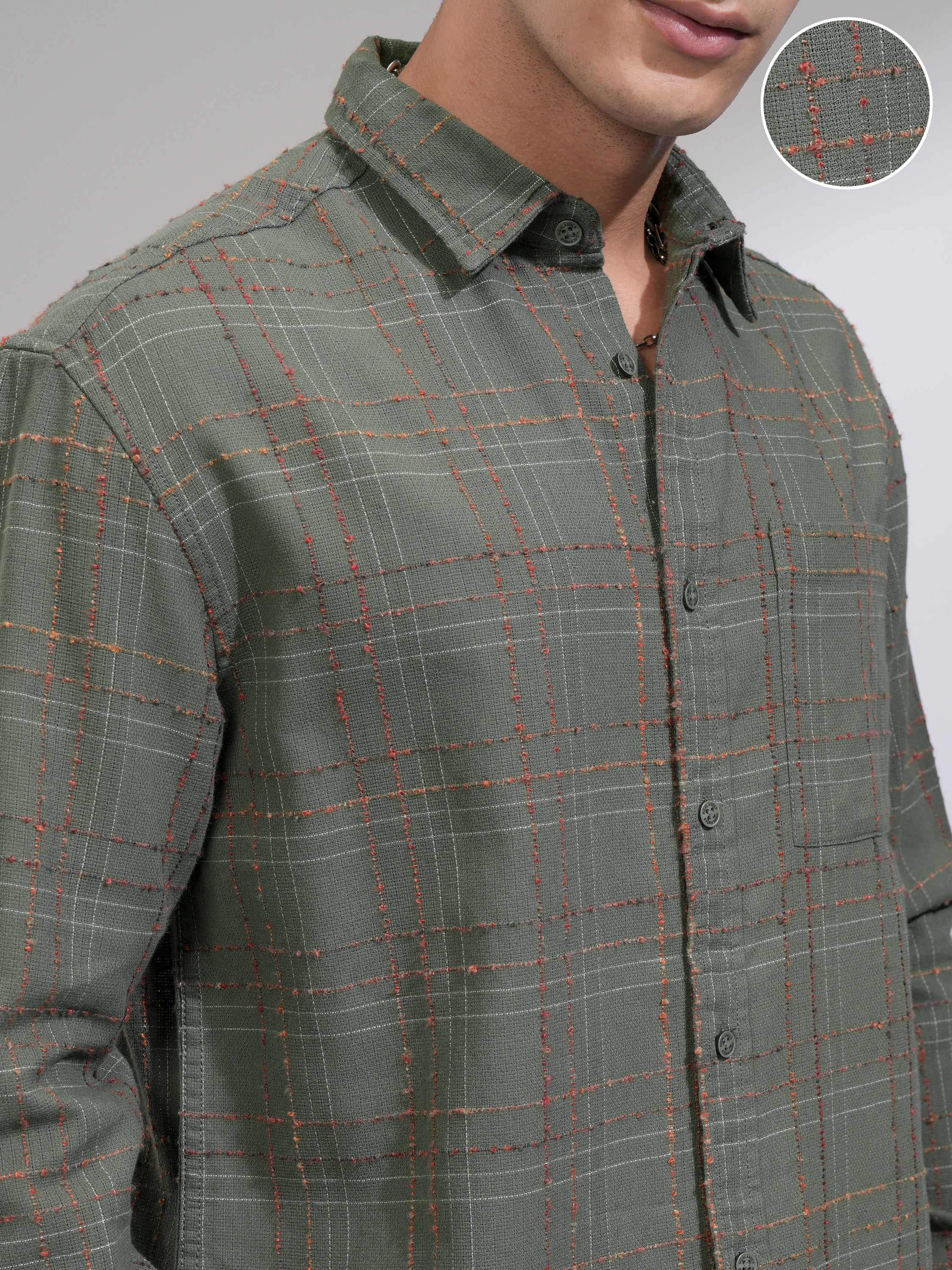 Highlander Men Olive Checked Relaxed Fit Casual Shirt - Olive - Image 5