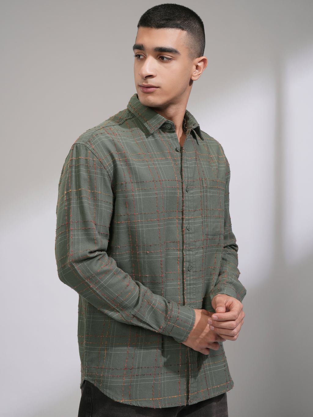 Highlander Men Olive Checked Relaxed Fit Casual Shirt - Olive - Image 6