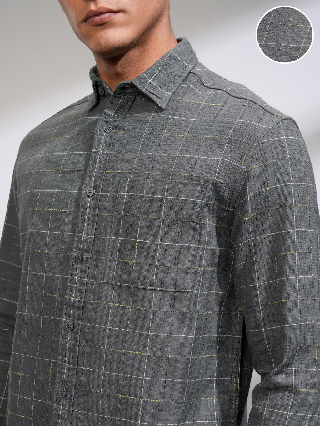 Highlander Men Grey Checked Relaxed Fit Casual Shirt - Grey - Image 5