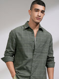 Highlander Men Olive Checked Relaxed Fit Casual Shirt - Olive - Image 1