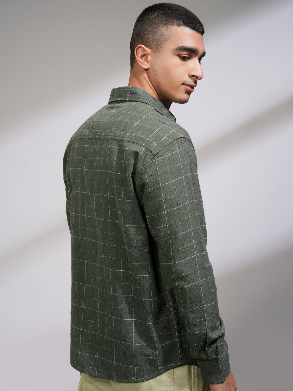 Highlander Men Olive Checked Relaxed Fit Casual Shirt - Olive - Image 3