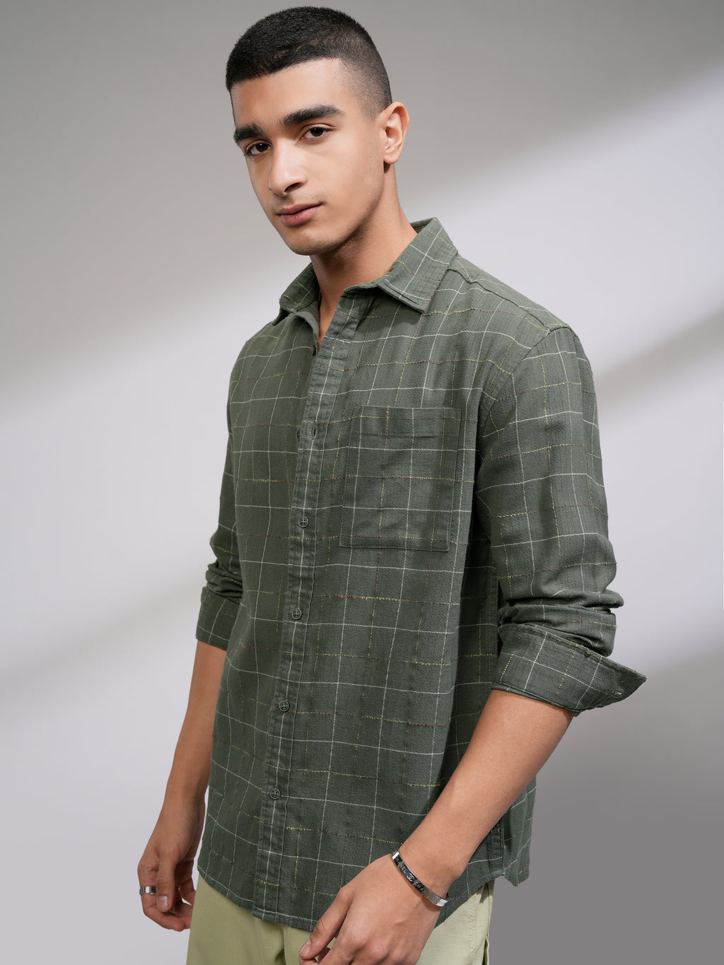 Highlander Men Olive Checked Relaxed Fit Casual Shirt - Olive - Image 4
