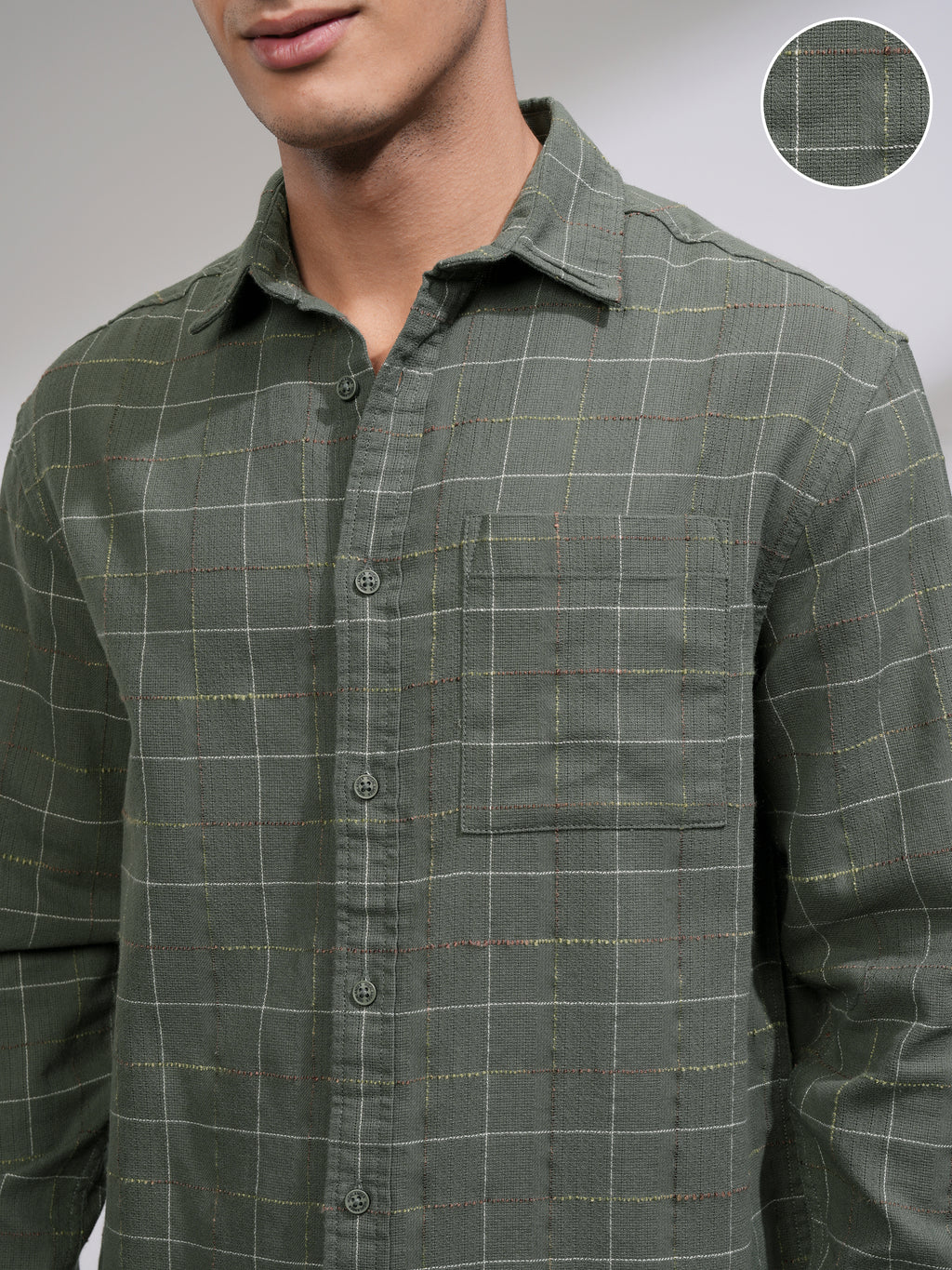 Highlander Men Olive Checked Relaxed Fit Casual Shirt - Olive - Image 5