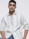 Highlander Men Cream Striped Relaxed Fit Casual Shirt - Cream - Image 1
