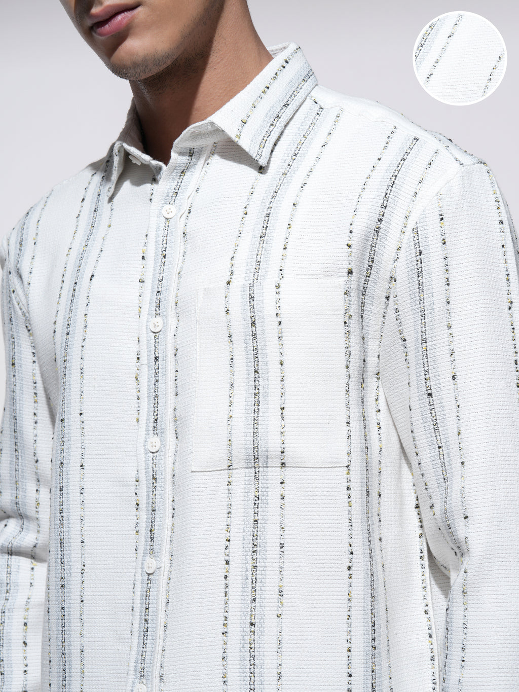 Highlander Men Cream Striped Relaxed Fit Casual Shirt - Cream - Image 5
