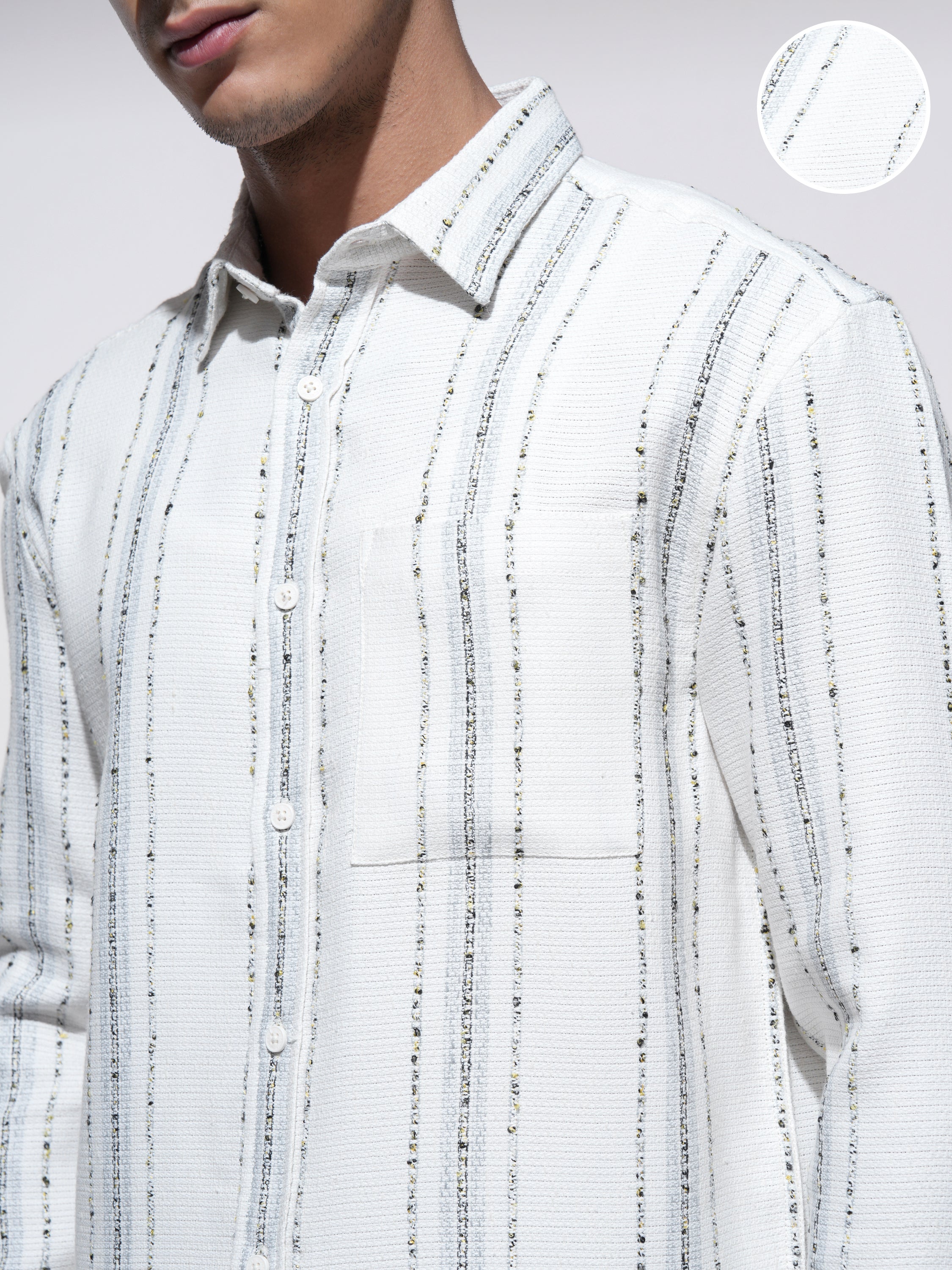 Highlander Men Cream Striped Relaxed Fit Casual Shirt - Cream - Image 5