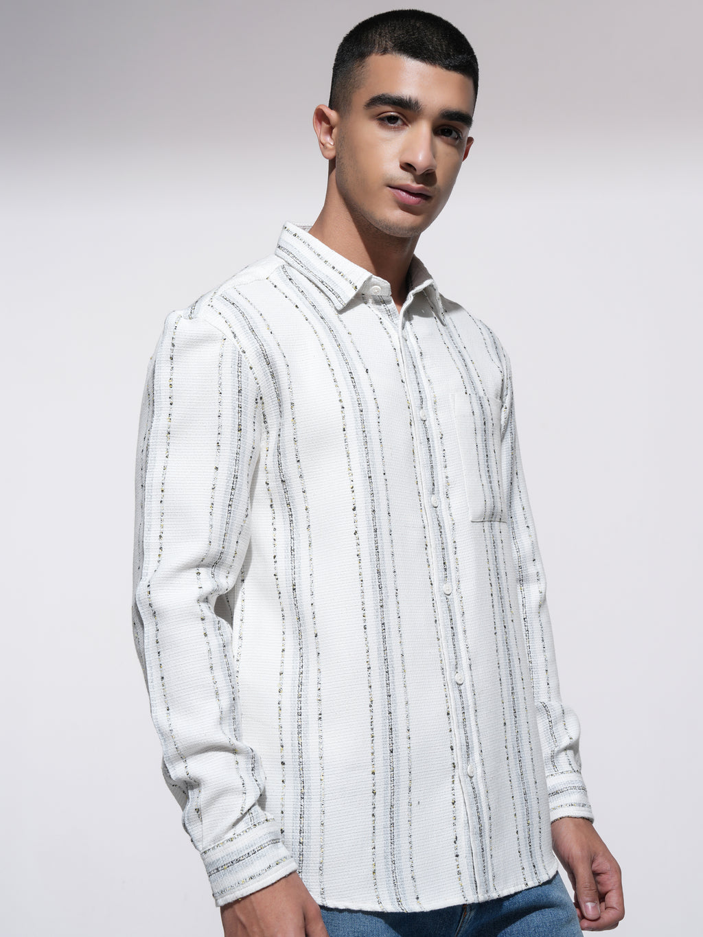 Highlander Men Cream Striped Relaxed Fit Casual Shirt - Cream - Image 6
