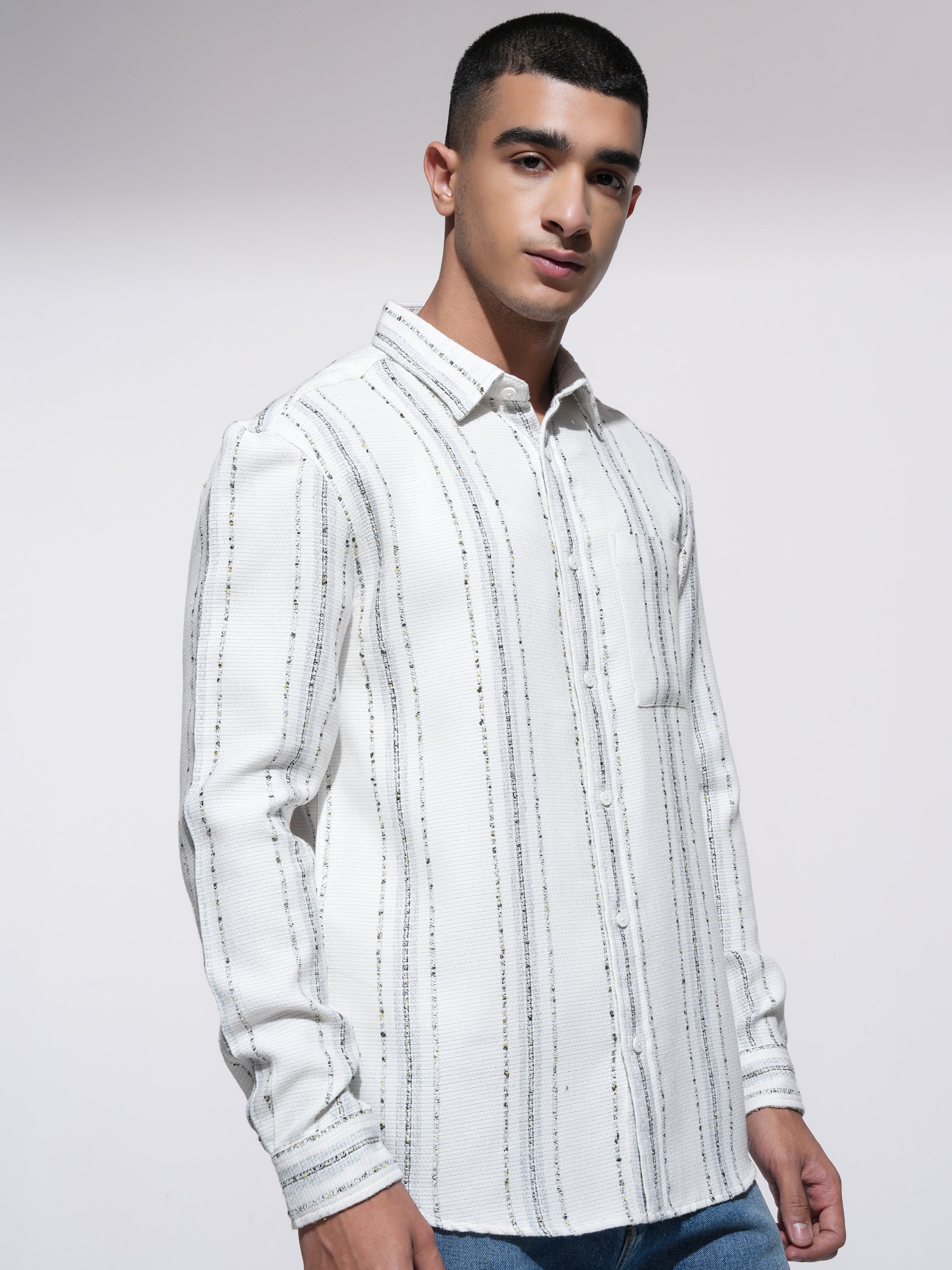 Highlander Men Cream Striped Relaxed Fit Casual Shirt - Cream - Image 6