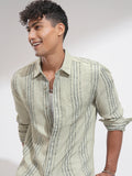 Highlander Men Olive Striped Relaxed Fit Casual Shirt - Olive - Image 1