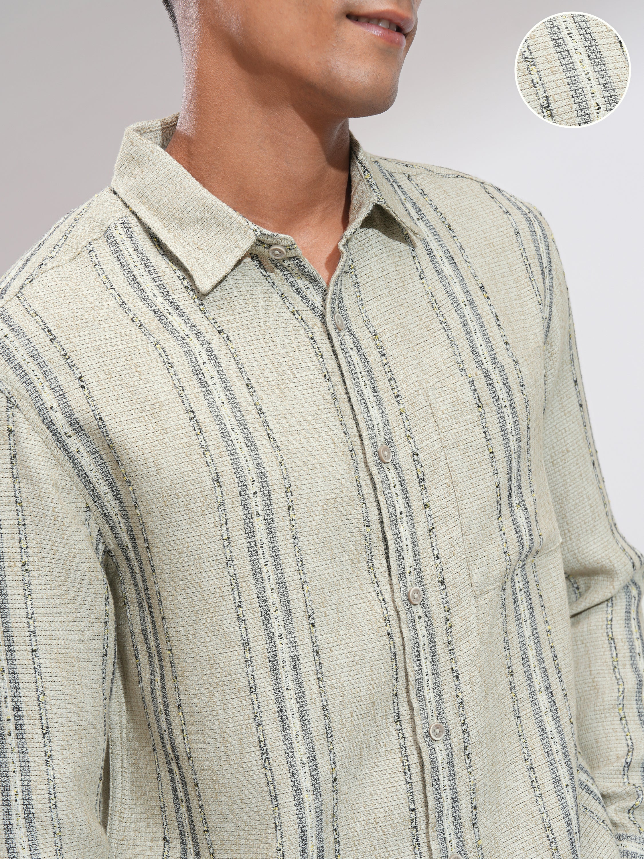 Highlander Men Olive Striped Relaxed Fit Casual Shirt - Olive - Image 5