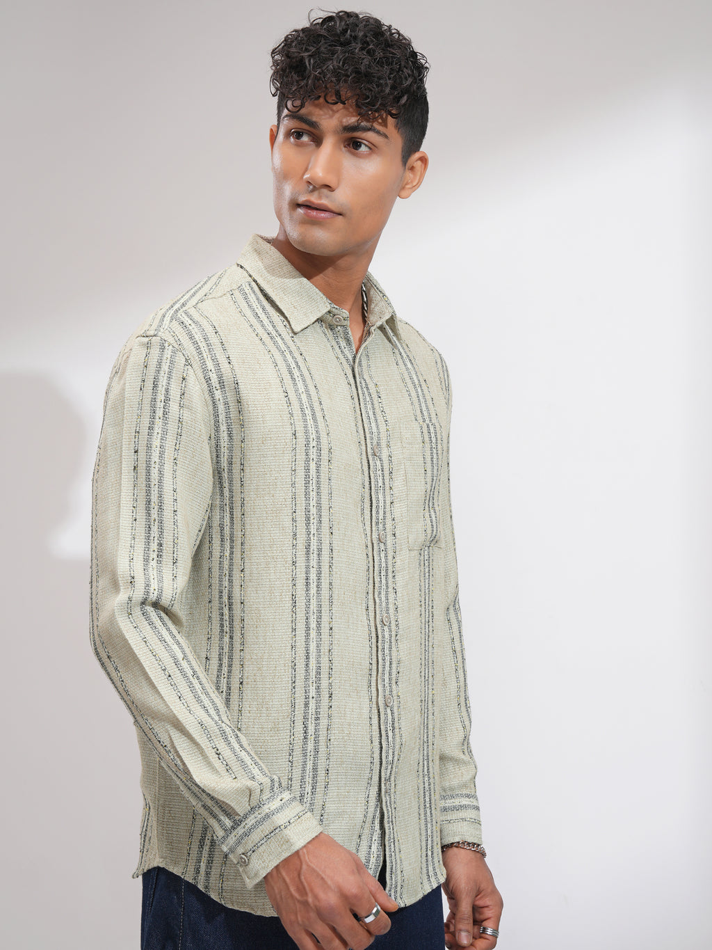 Highlander Men Olive Striped Relaxed Fit Casual Shirt - Olive - Image 6