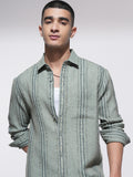 Highlander Men Green Striped Relaxed Fit Casual Shirt - Green - Image 1