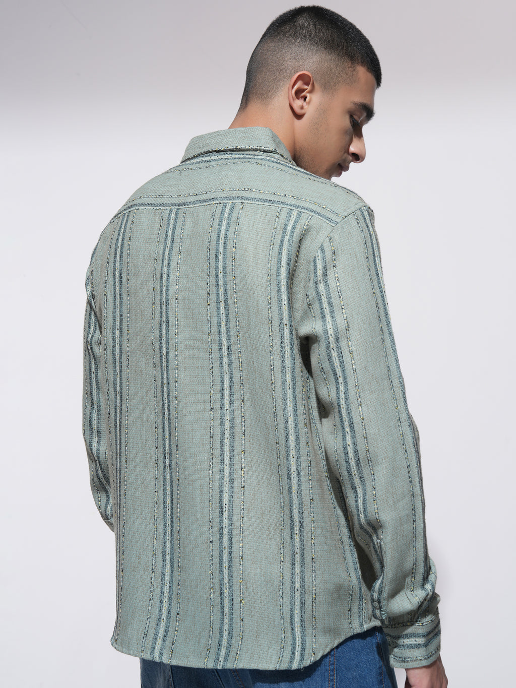 Highlander Men Green Striped Relaxed Fit Casual Shirt - Green - Image 3