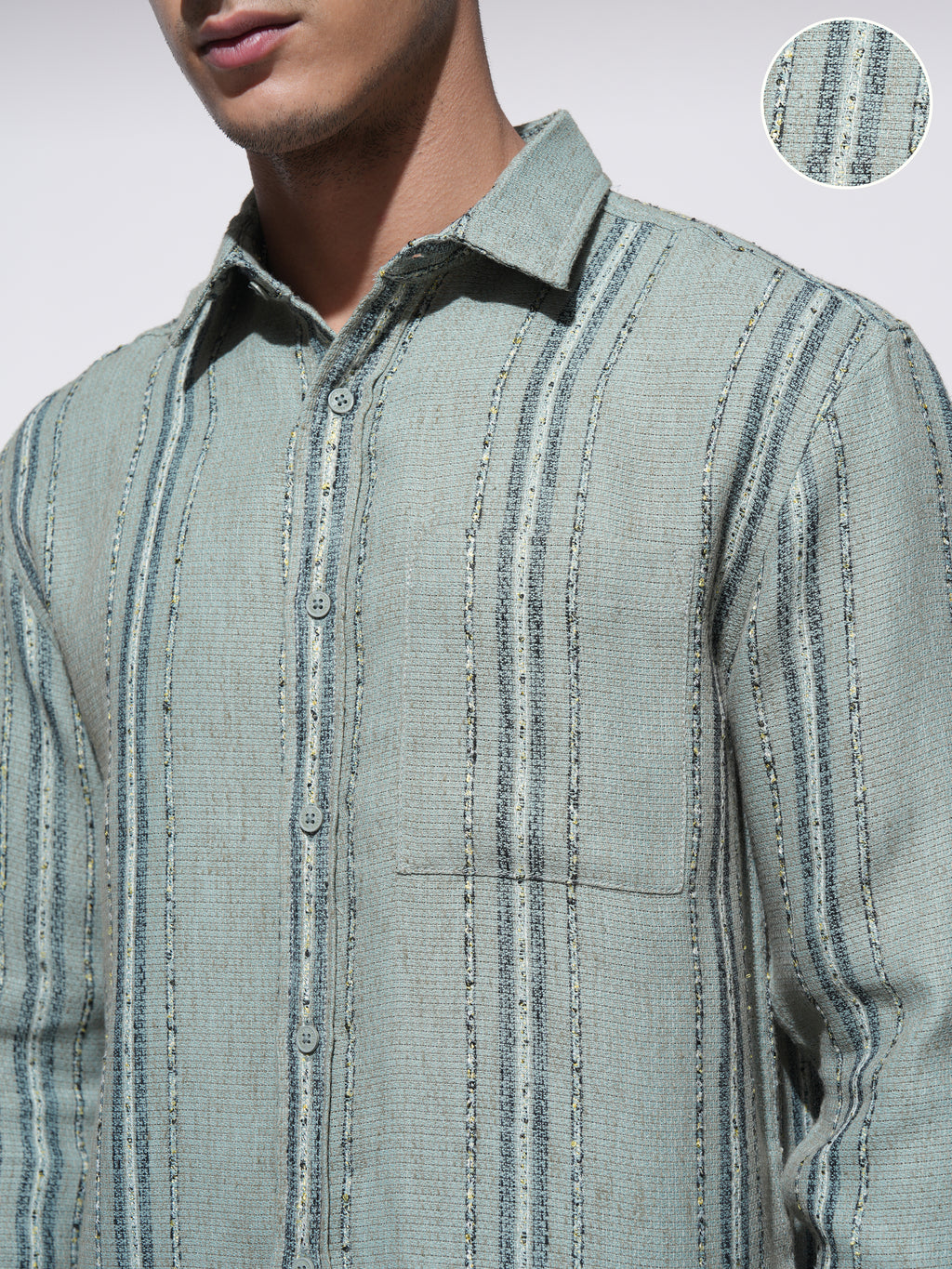 Highlander Men Green Striped Relaxed Fit Casual Shirt - Green - Image 5