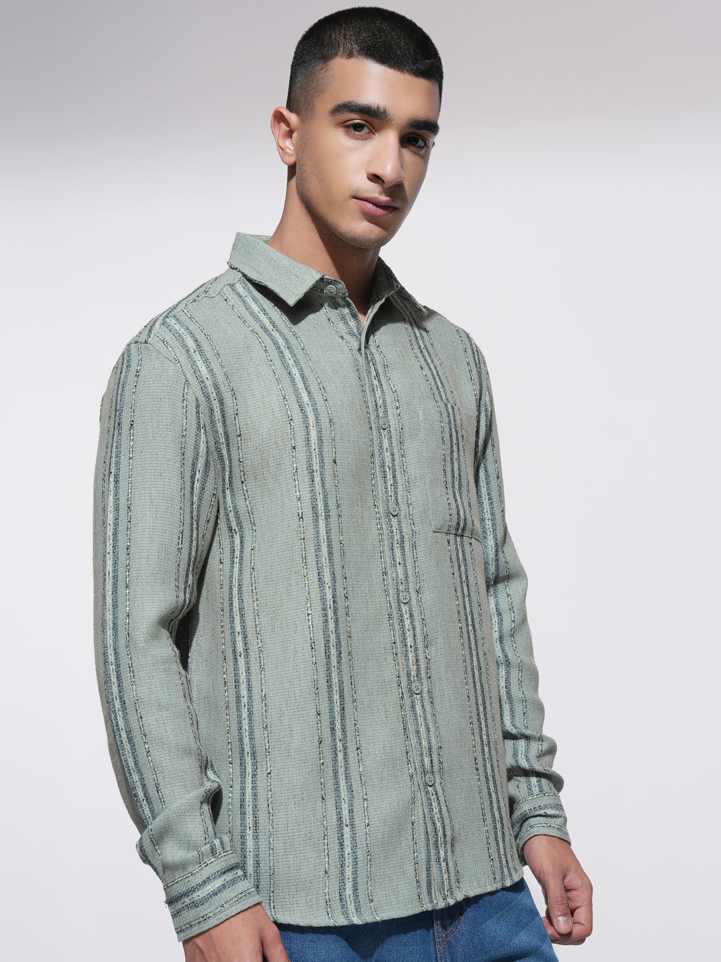 Highlander Men Green Striped Relaxed Fit Casual Shirt - Green - Image 6