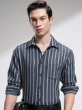 Highlander Men Navy Blue Striped Relaxed Fit Casual Shirt - Navy Blue - Image 1