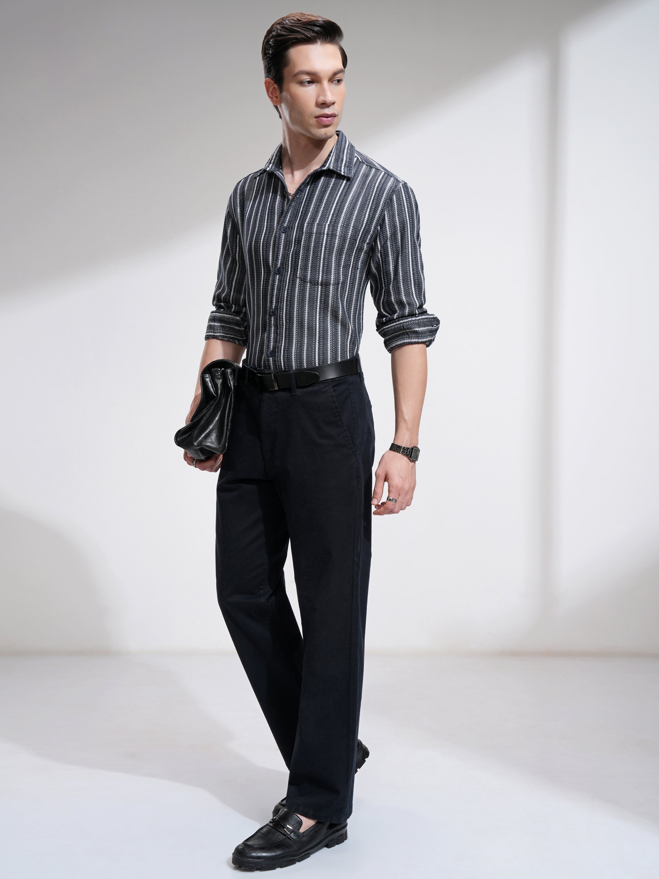 Highlander Men Navy Blue Striped Relaxed Fit Casual Shirt - Navy Blue - Image 2