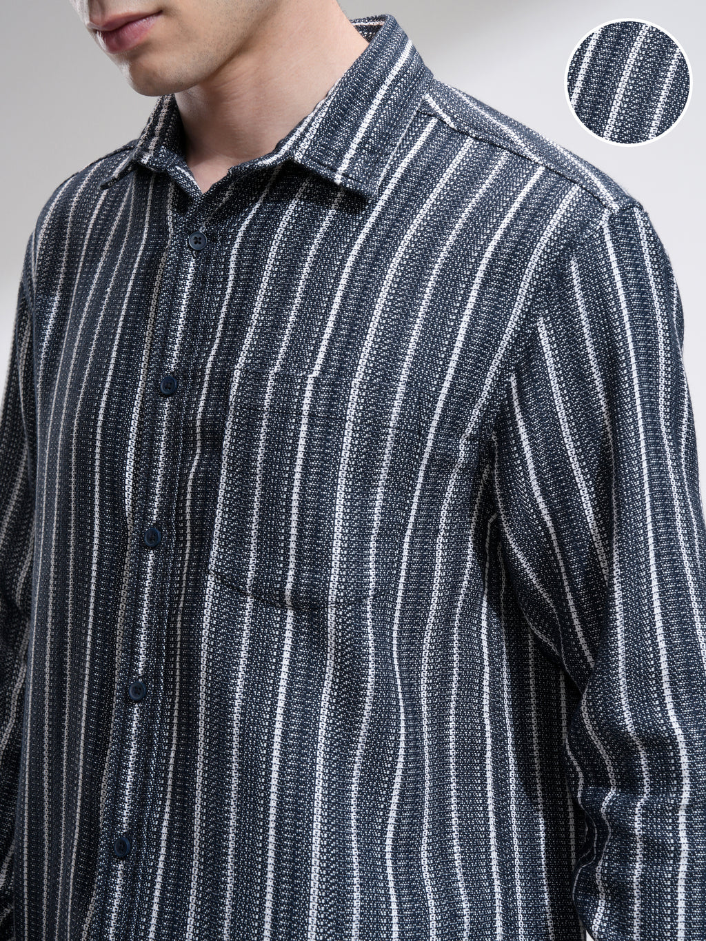 Highlander Men Navy Blue Striped Relaxed Fit Casual Shirt - Navy Blue - Image 5