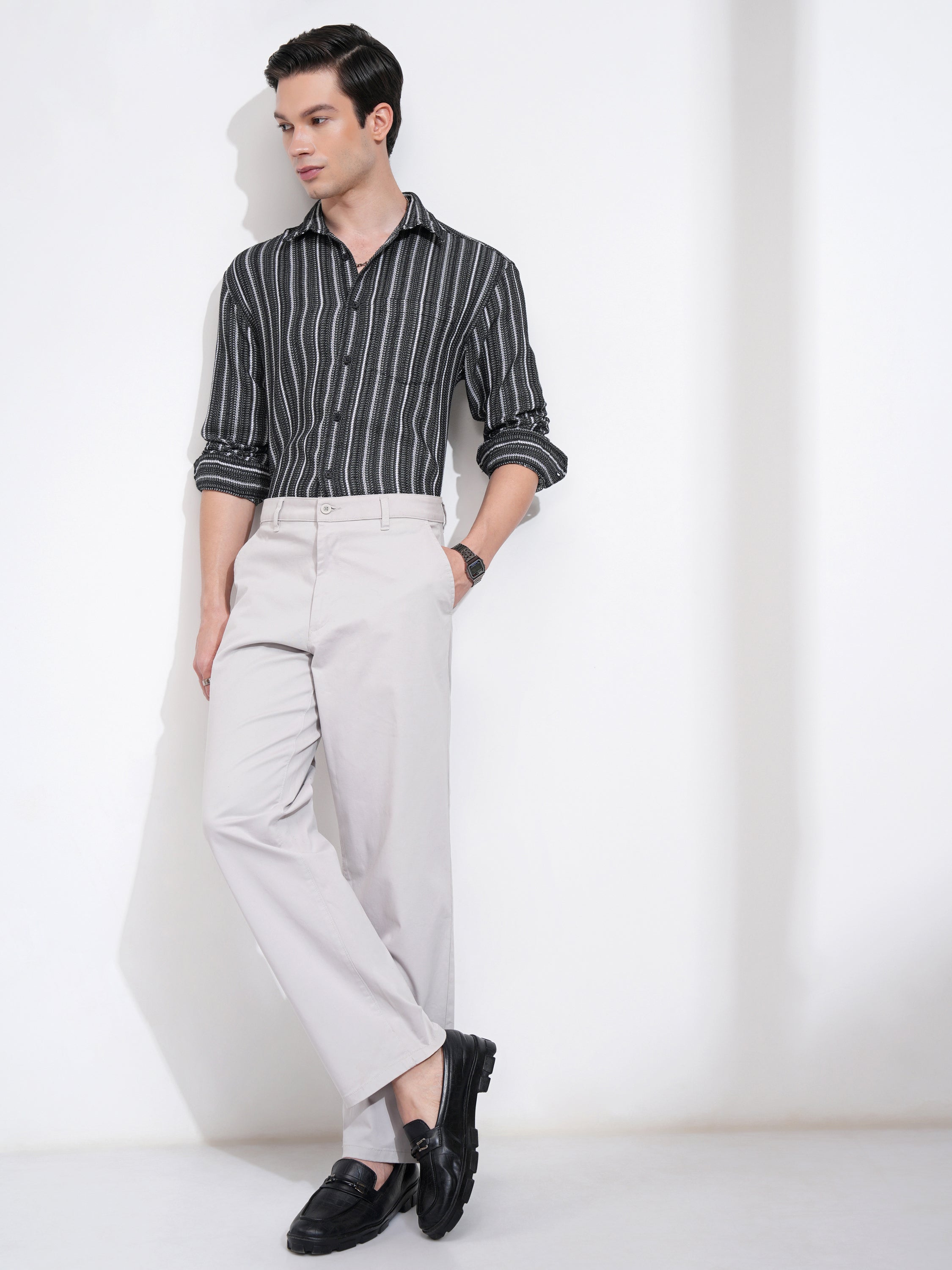 Highlander Men Black Striped Relaxed Fit Casual Shirt - Black - Image 2