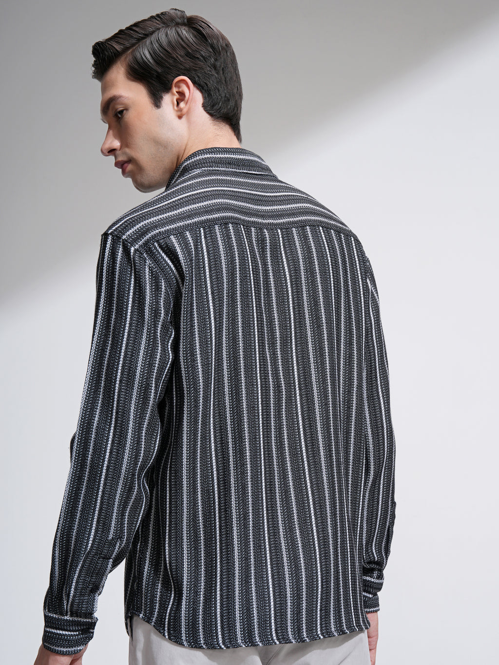 Highlander Men Black Striped Relaxed Fit Casual Shirt - Black - Image 3