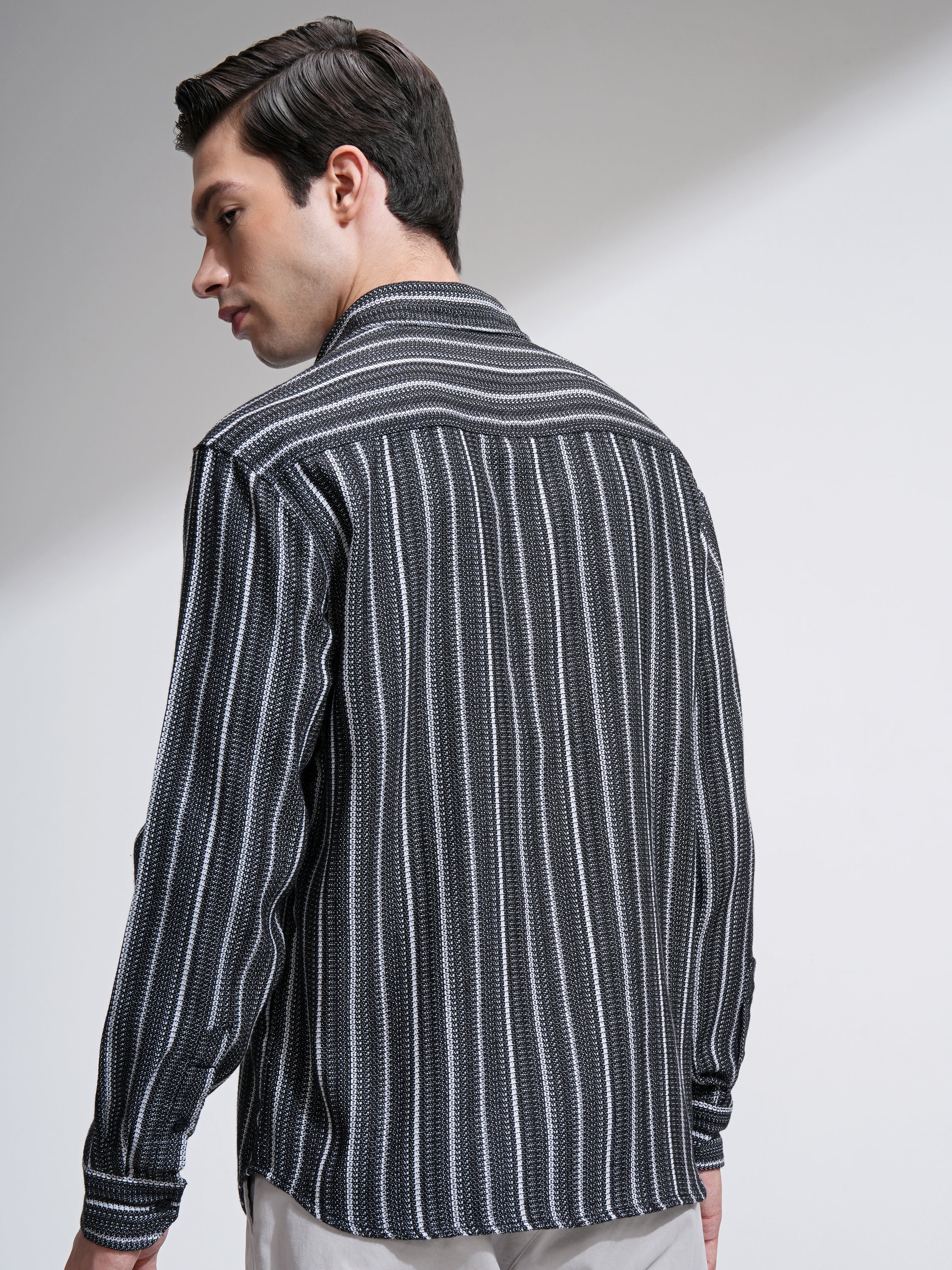 Highlander Men Black Striped Relaxed Fit Casual Shirt - Black - Image 3