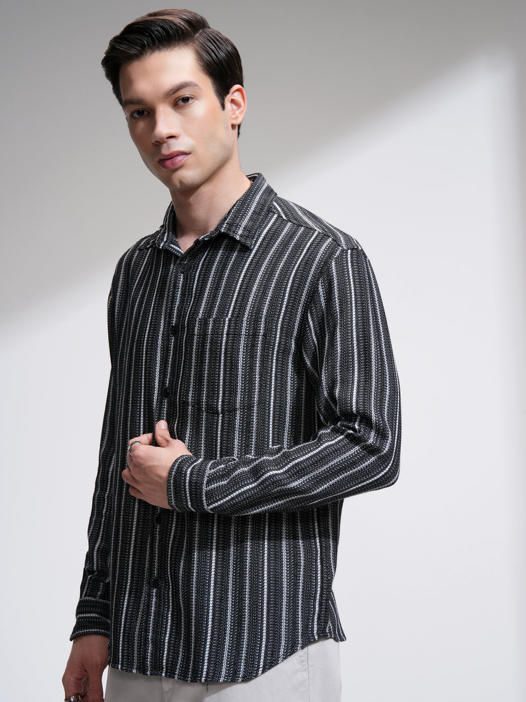 Highlander Men Black Striped Relaxed Fit Casual Shirt - Black - Image 4