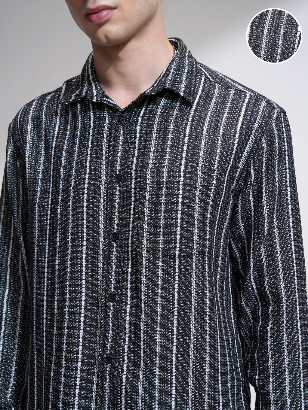 Highlander Men Black Striped Relaxed Fit Casual Shirt - Black - Image 5