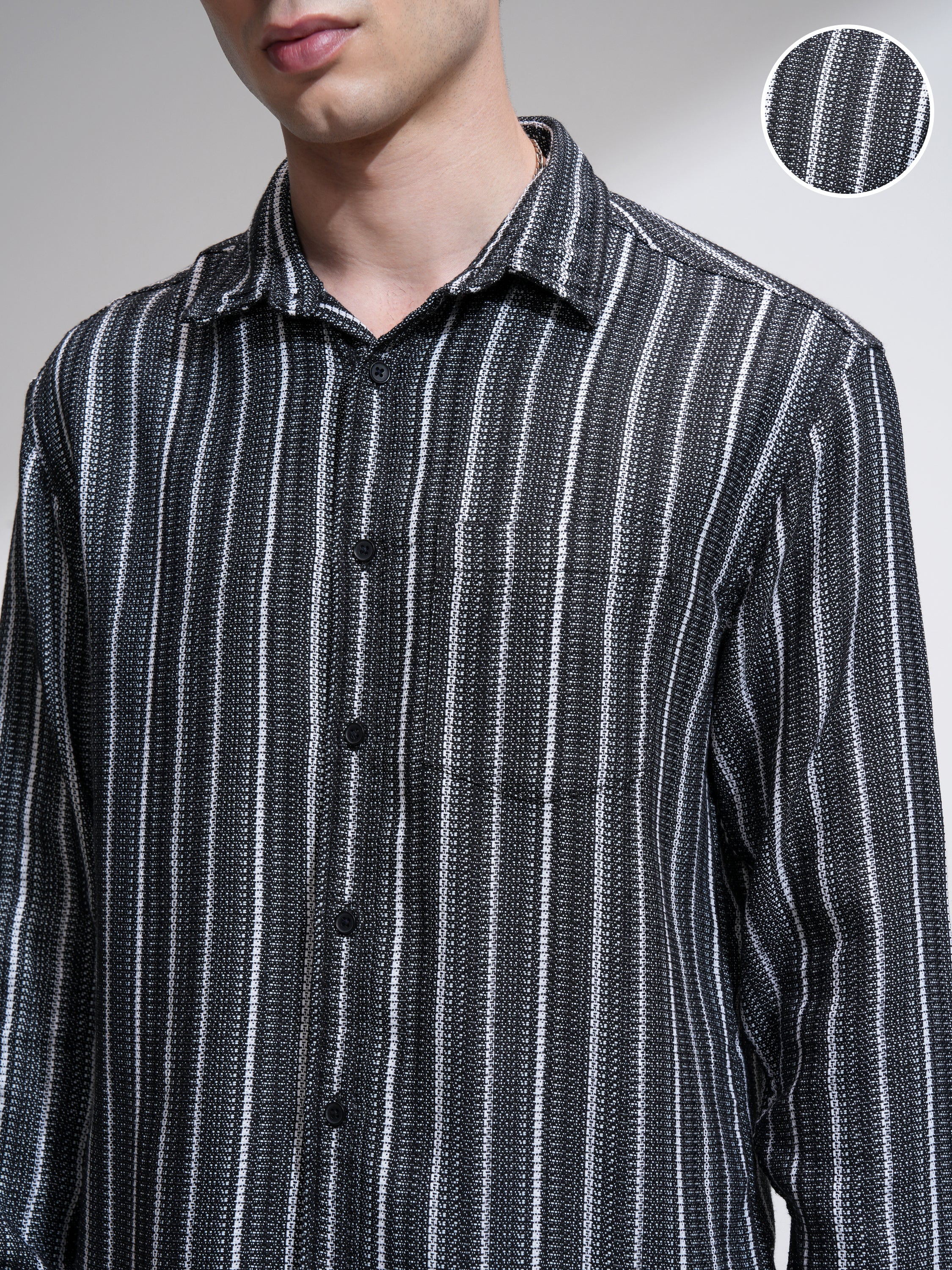Highlander Men Black Striped Relaxed Fit Casual Shirt - Black - Image 5