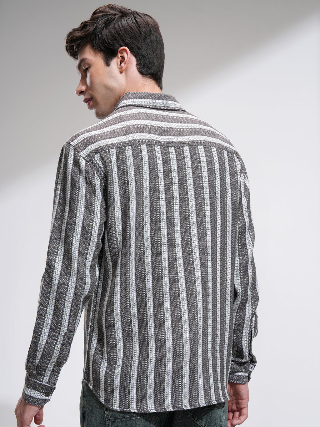 Highlander Men Sage Striped Relaxed Fit Casual Shirt - Sage - Image 3