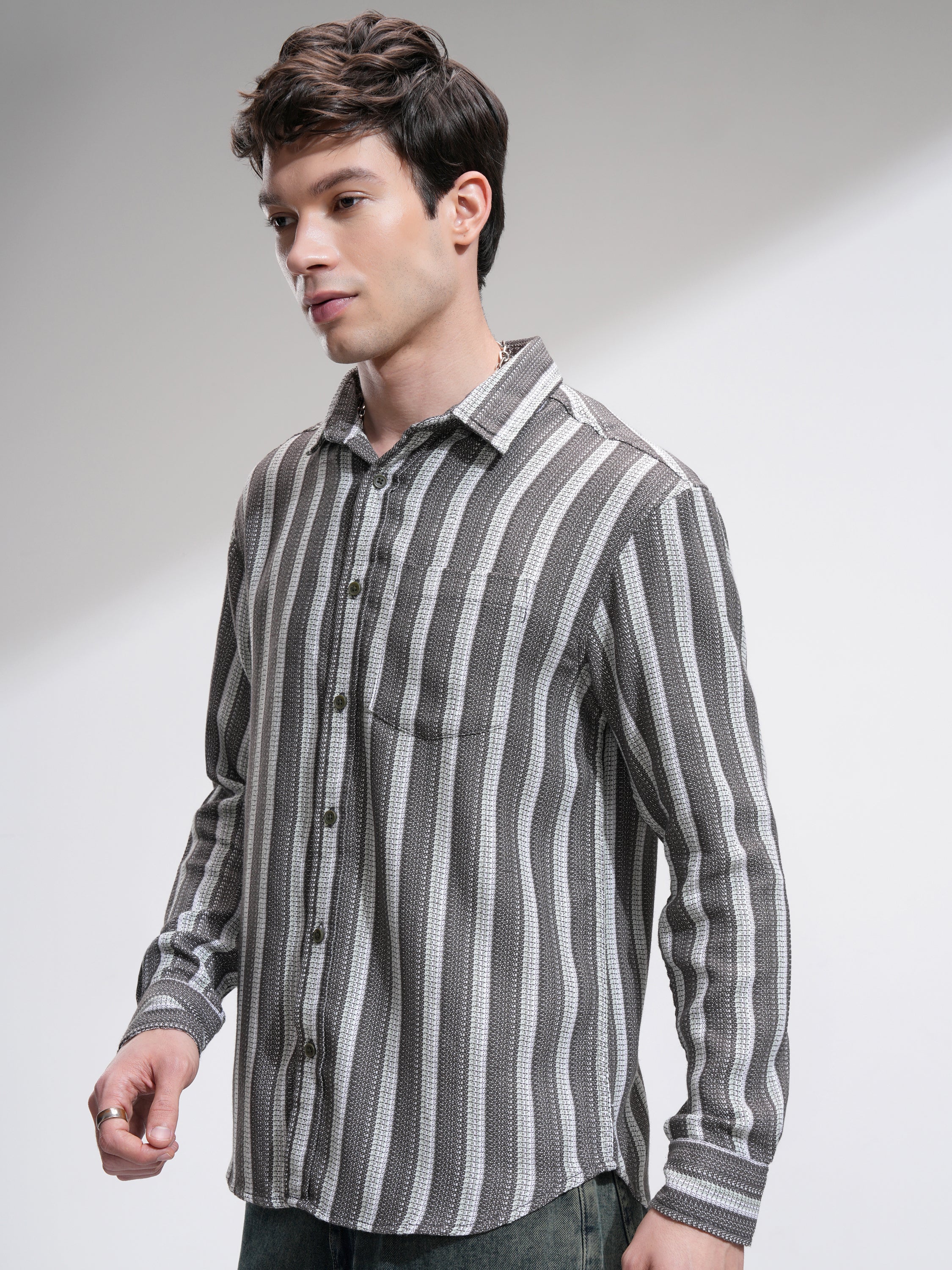 Highlander Men Sage Striped Relaxed Fit Casual Shirt - Sage - Image 4