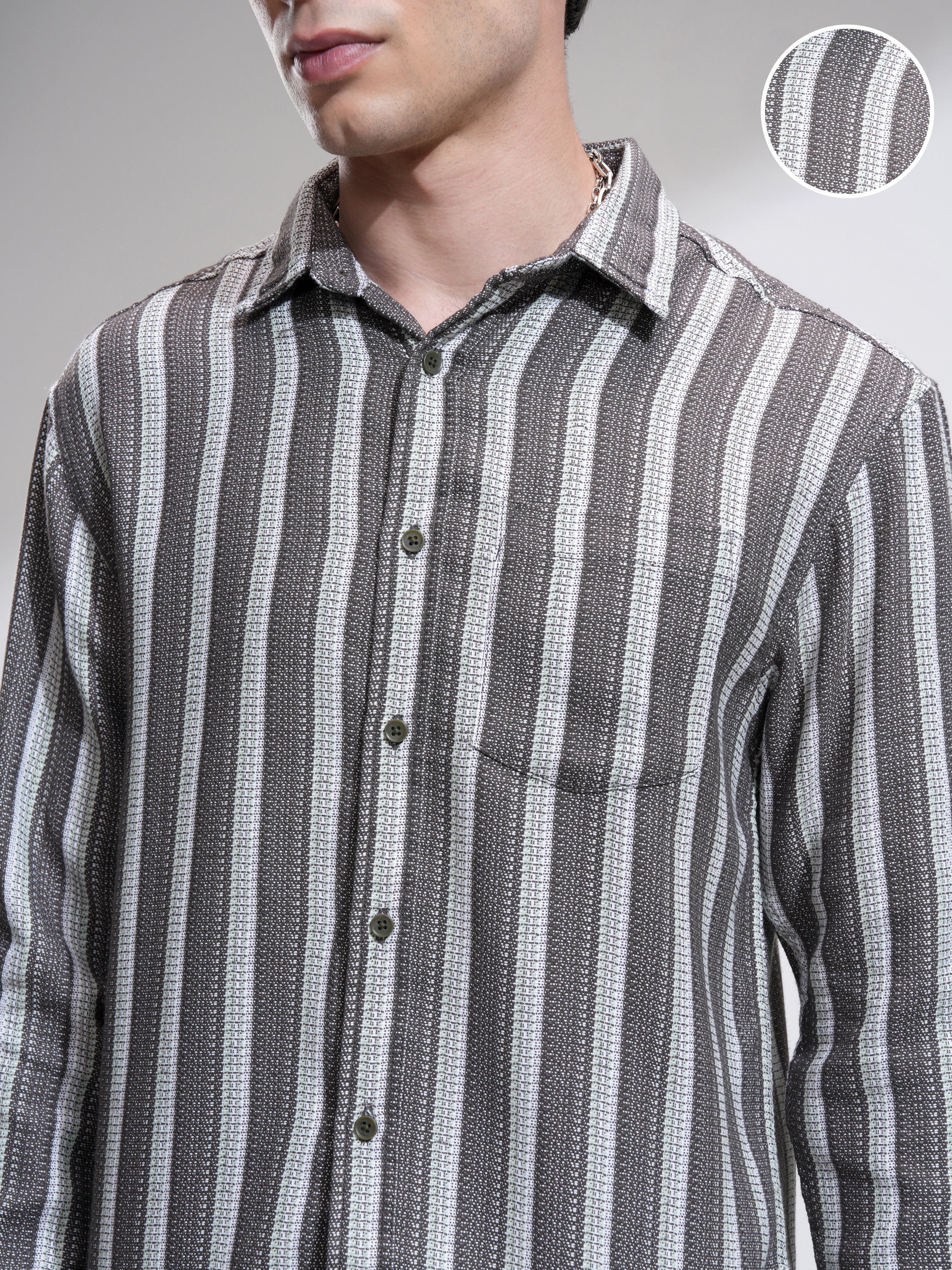 Highlander Men Sage Striped Relaxed Fit Casual Shirt - Sage - Image 5