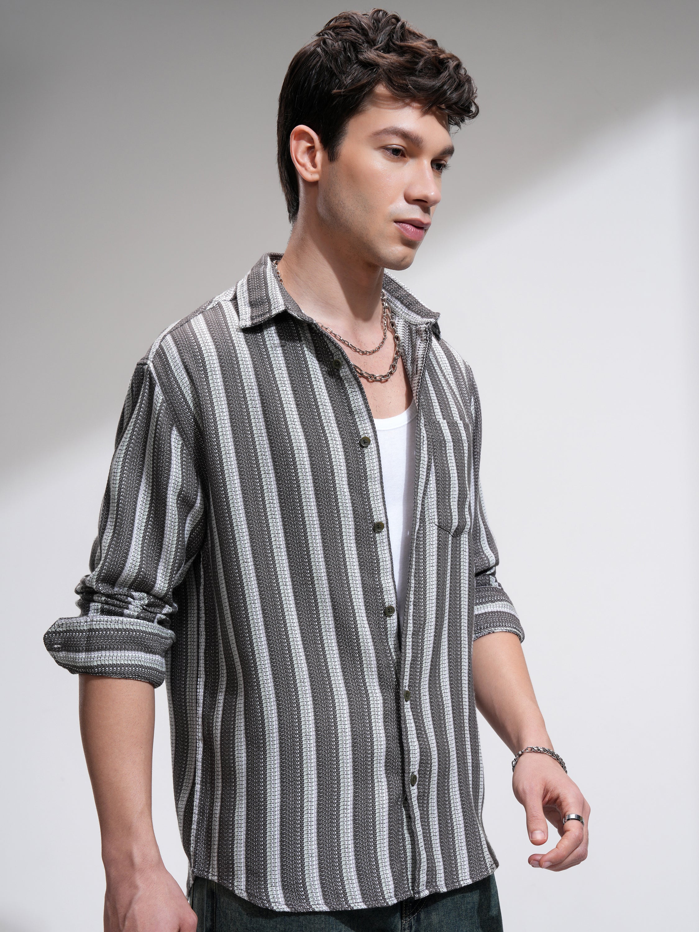 Highlander Men Sage Striped Relaxed Fit Casual Shirt - Sage - Image 6