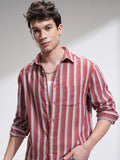 Highlander Men Red Striped Relaxed Fit Casual Shirt - Red - Image 1