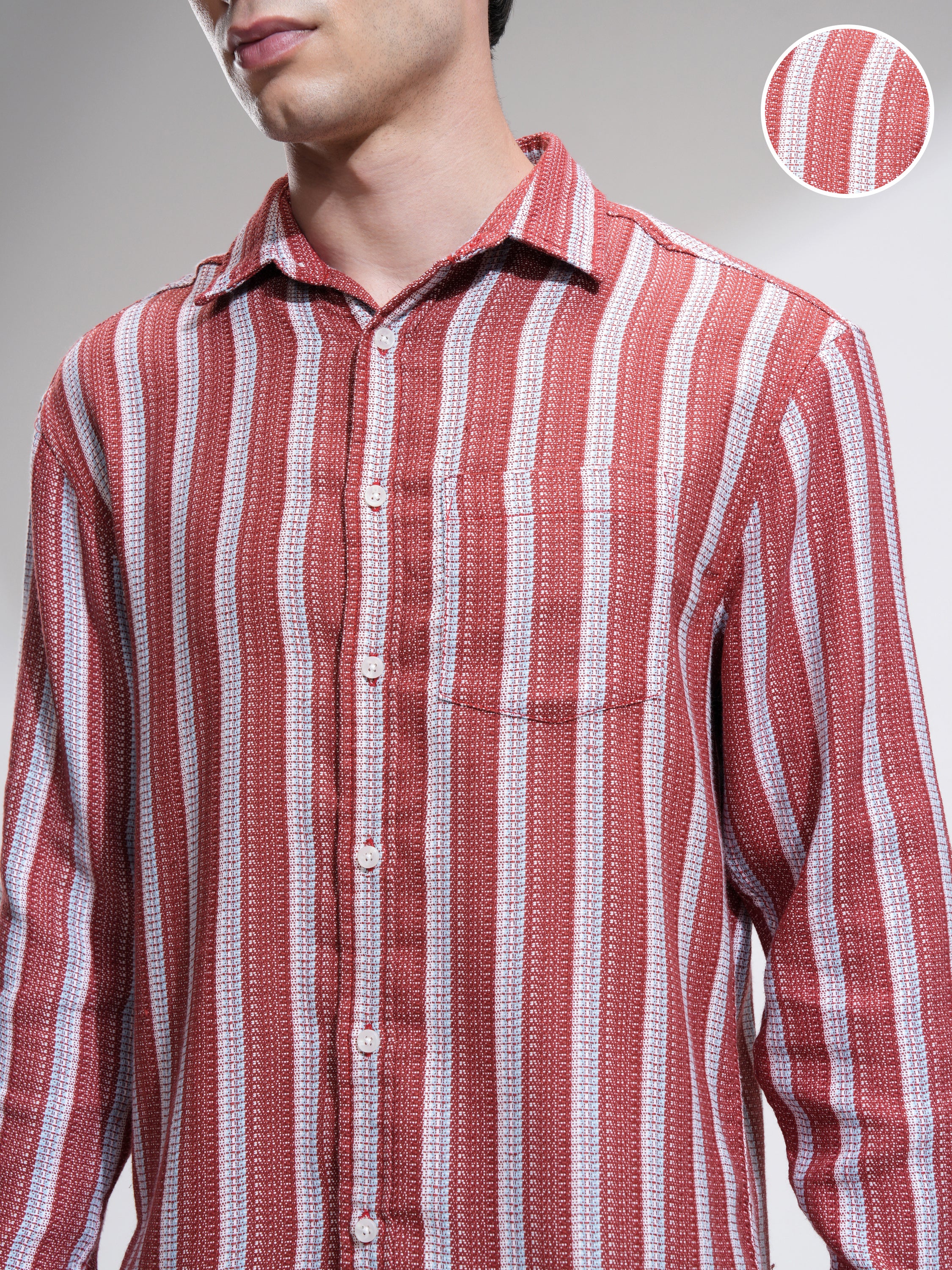 Highlander Men Red Striped Relaxed Fit Casual Shirt - Red - Image 5