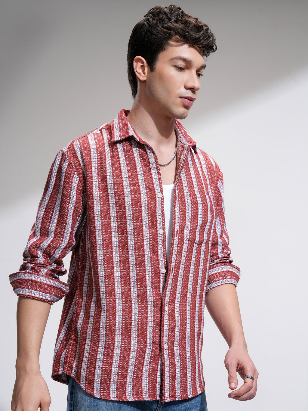 Highlander Men Red Striped Relaxed Fit Casual Shirt - Red - Image 6